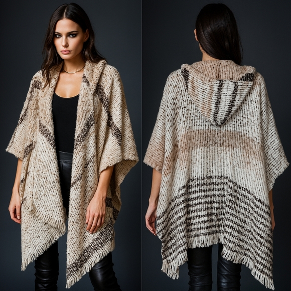 ☆Vince Camuto Short Sleeve Hooded Oversized Split Hem Shrug Poncho Sweat… - Picture 1 of 4